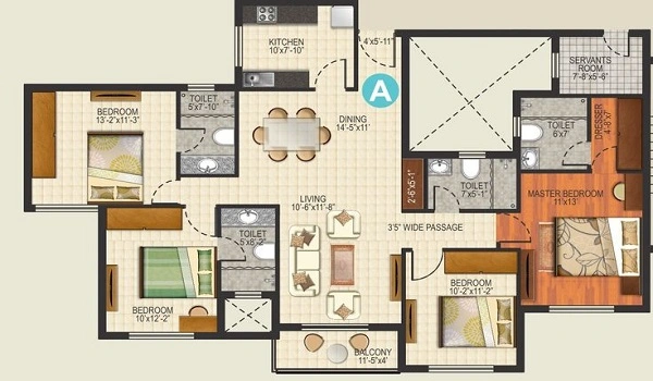 4 BHK Floor Plan of Purva Park Royale